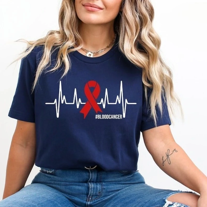 Bloodcancer Awareness Support Squad Unisex Tshirt Men Women Cotton Simple Creative Tops Blood Cancer Ribbon Warrior Family Tees