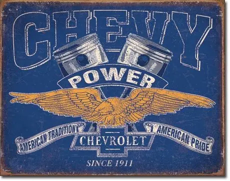 The Finest Website Inc. New Chevy Power  (D2199) Weathered Antique Appearance Advertising Tin Sign