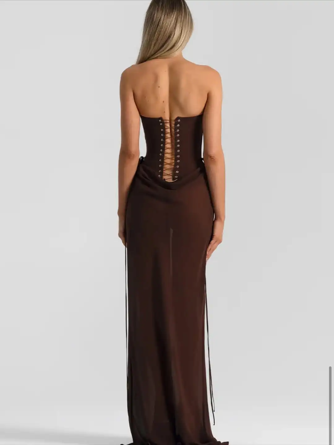 ชุดราตรีทรงเมอร์เมดสีน้ำตาลเซ็กซี่ คอวี  ชุดออกงานยาวลากพื้น  ชุดราตรี  שמלות ערב מקסי  รับตัดตามสั่ง