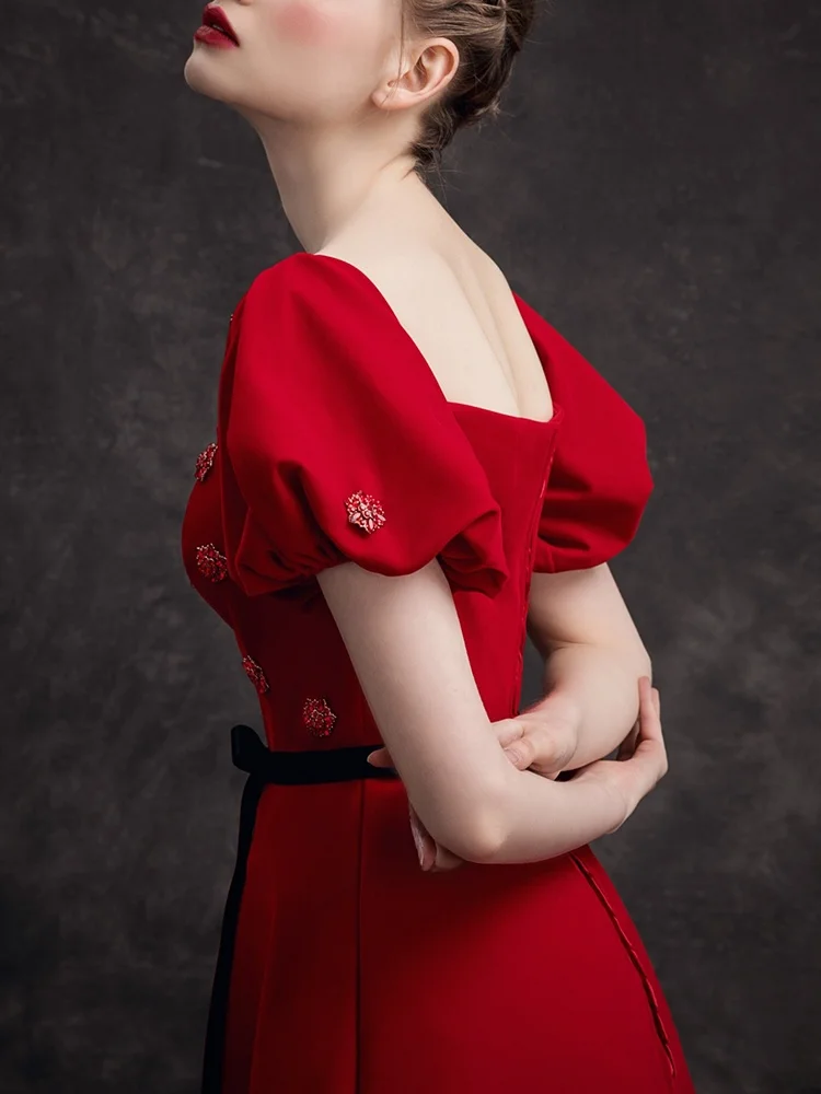 

Новое платье Ele Simple Wedding Dr Advanced Toast Dr 2025 для невесты, для официальных мероприятий, летнее, с длинными рукавами, в стиле принцесса