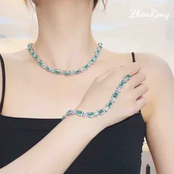 Handmade14K White Gold Lab Paraiba Tourmaline Jewelry set Engagement Wedding Bracelet Necklace For Women Bridal Promise Gift