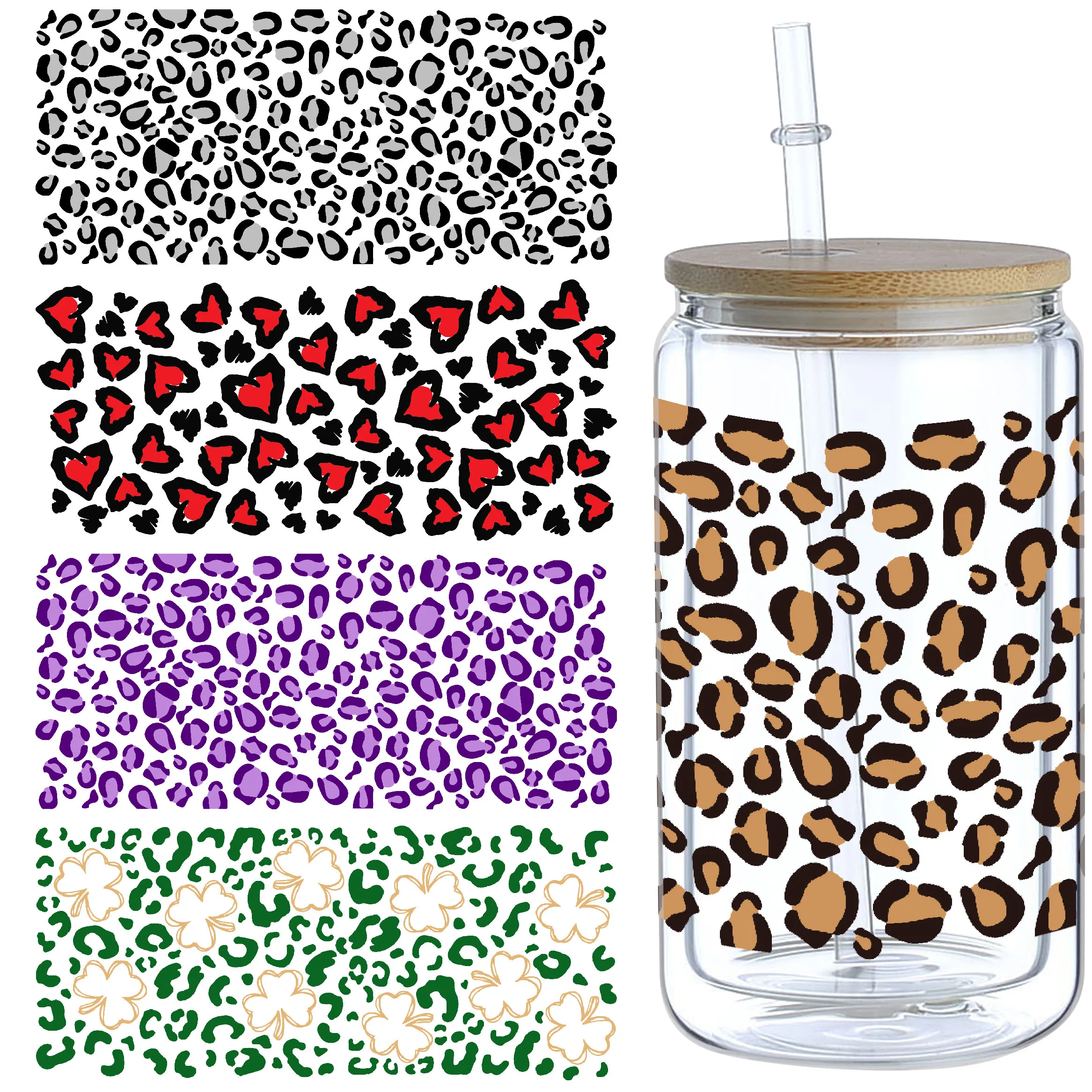 5 sheets of fragmented leopard print,UV grade waterproof and scratch-resistant self-adhesive paper,for DIY mugs,water cups