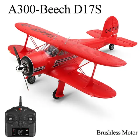 2023 새로운 WLtoys A300-Beech D17S RC 비행기 RTF EPP 4CH 복엽 비행기 브러시리스 모터, LED 3D/6G 자이로 버전 Mode1/Mode2 Swith