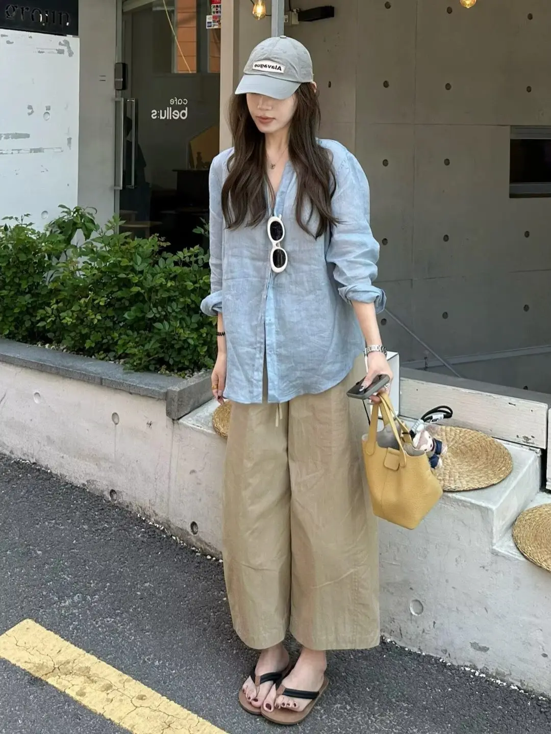 

Летний повседневный комплект для женщин: свободная рубашка с защитой от солнца и брюки с широкими штанинами, высокая талия, хлопок, длинный рукав, средняя длина.