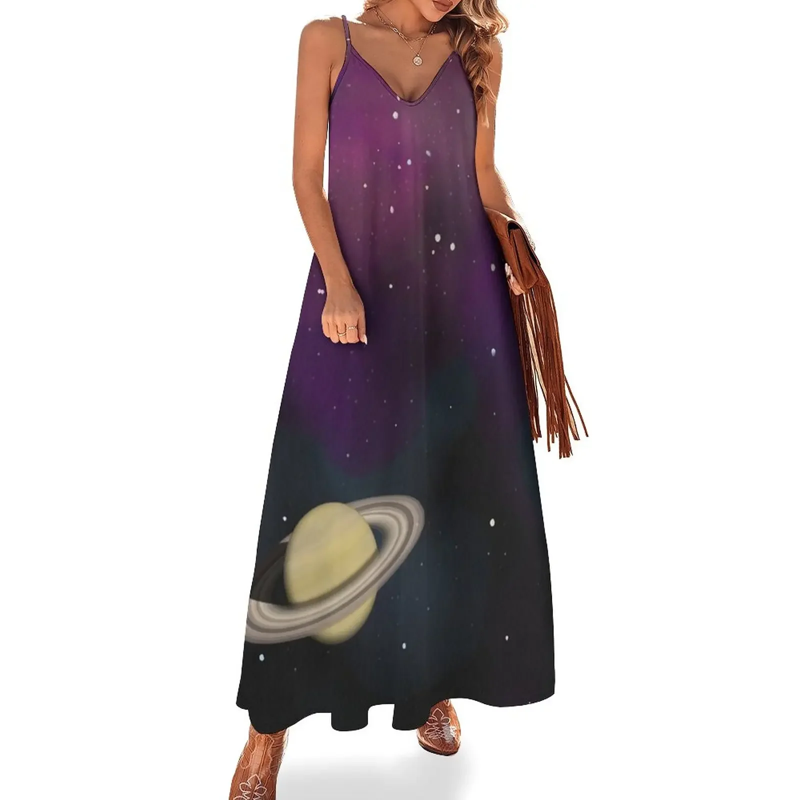 Saturn - Alien Ring Planet and Galaxy Sleeveless Dress Female clothing elegant chic wedding evening dresses