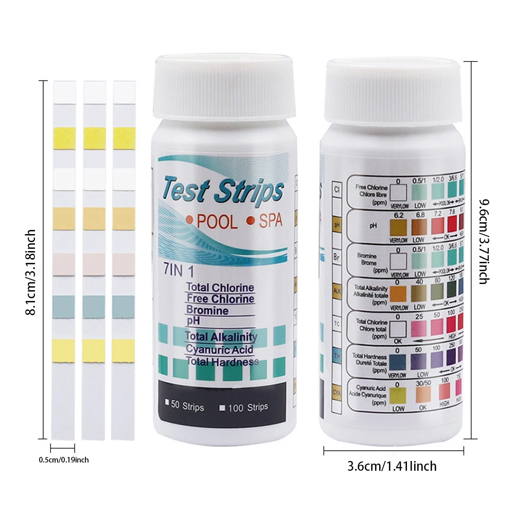 50/100 pces tiras de ph de teste de água multiuso 7-em-1 valor de cloro residual alcalinidade dureza testador aquário piscina acessórios