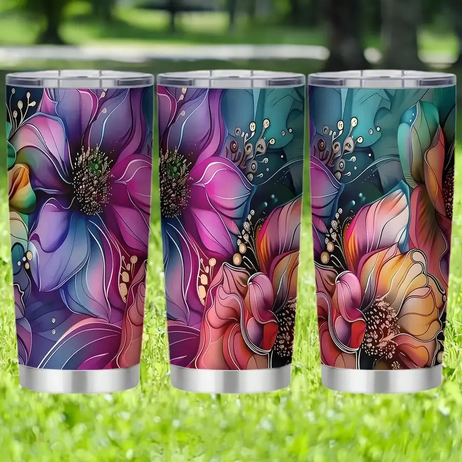 

20oz Floral Stainless Steel Tumbler | Double-Wall Insulated | Leak-Proof | Portable Gift for School/Travel/Outdoor
