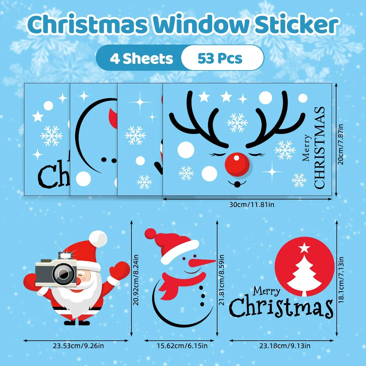 Cute Santa Snowflake Christmas Scene Decor Stickers Wall Decals Festive Holiday Party Supplies Home Room Window Xmas