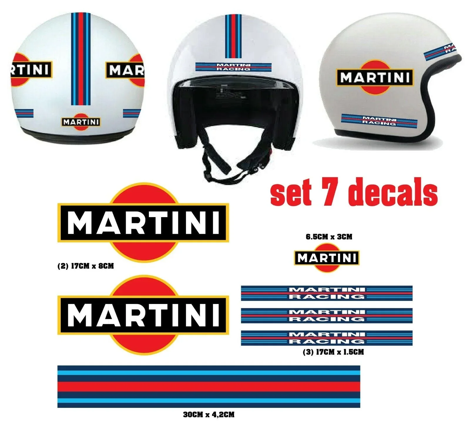 For 1Set Stickers helmet Martini Racing Sticker Helmet tuning Decal Motorcycle 7 pcs