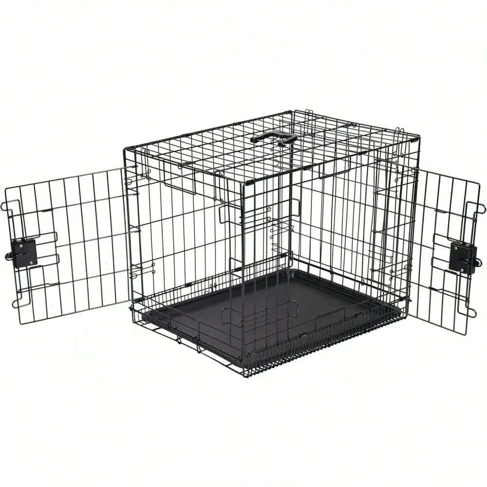 

Foldable Metal Wire Dog Crate With Tray, Single Door, 30 X 19 X 21 In, Black, For 2025