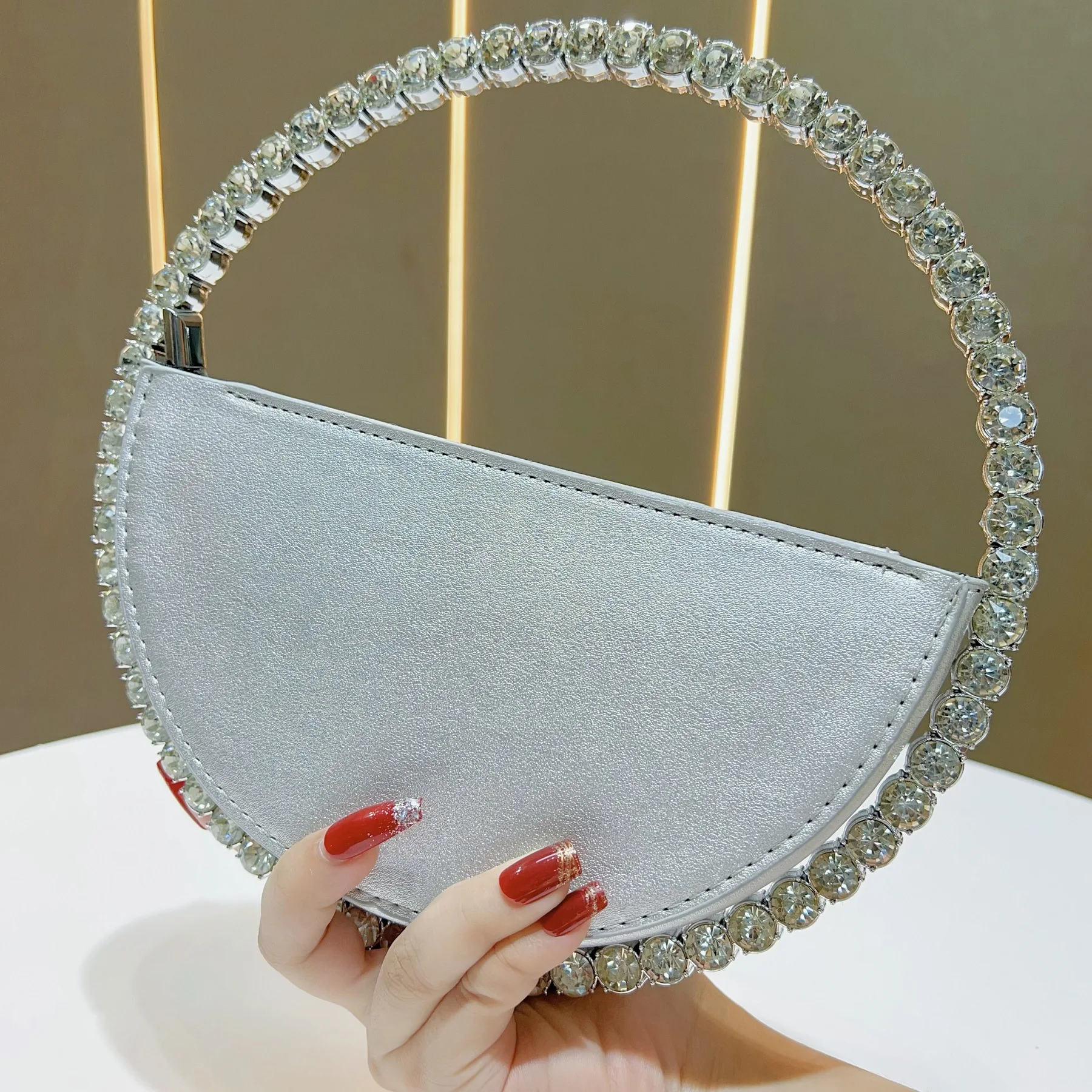 Trendy Rhinestone Round Ring Clutch Women’s Faux Leather Evening Bag Elegant Party Purse Wedding Prom Handbag Luxury Fashion