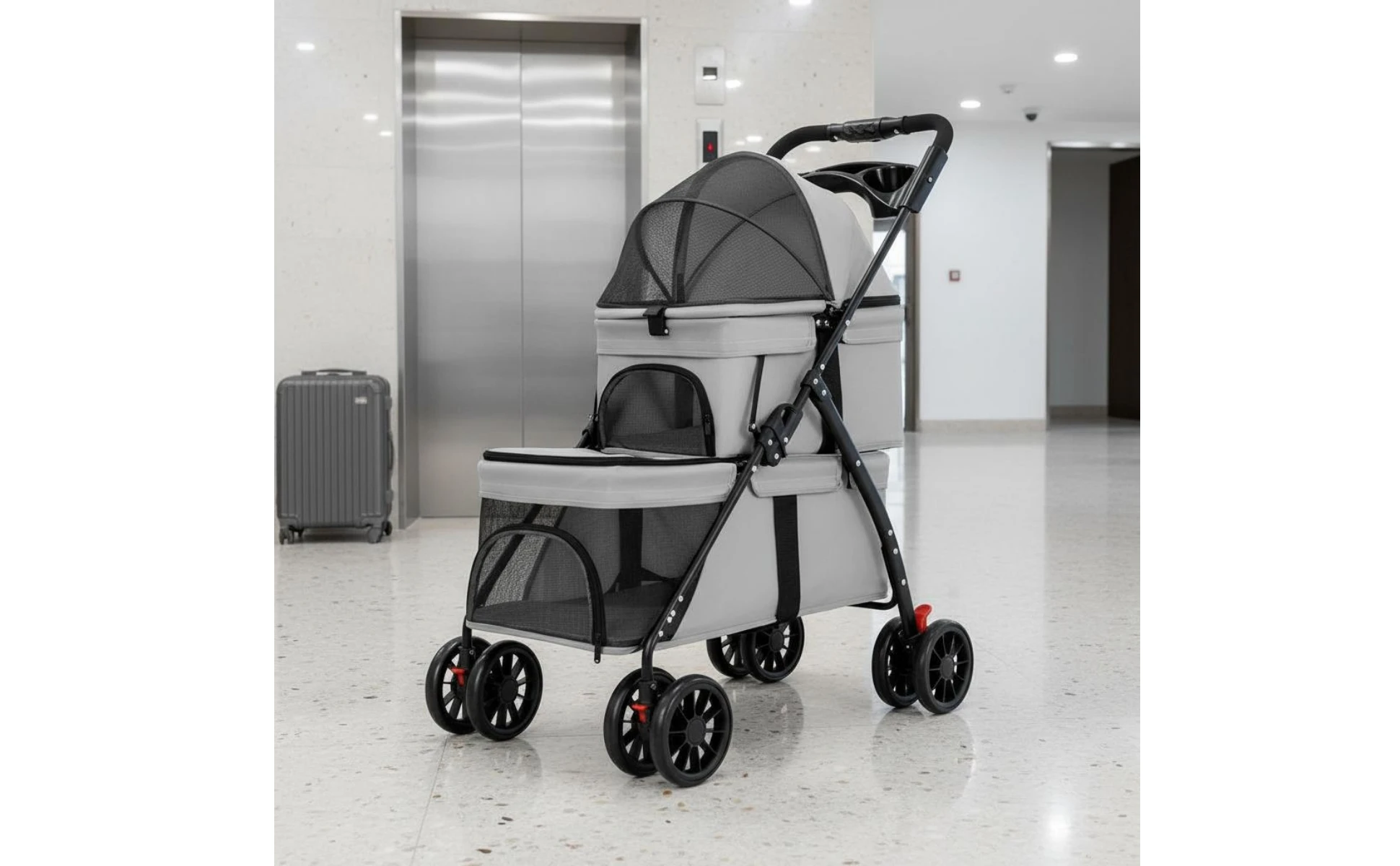Double-Deck Pet Stroller Lightweight Small Dog Feline Stroller Pet Transport Lockable Wheels Removable Liner for Travel Double-Deck Pet Stroller Lightweight Small Dog Feline Stroller Pet Transport Lockable Wheels Removable Liner for Travel