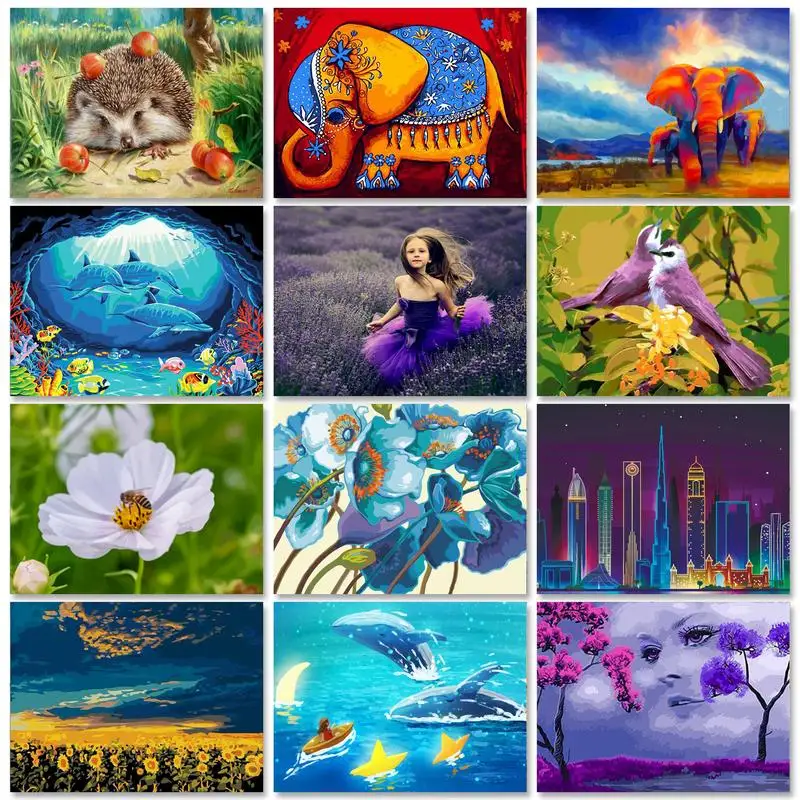 

RUOPOTY Diy Painting By Numbers Hedgehog Kits Picture On Numbers Animals Elephant Handicrafts For Home Wall Art Gift