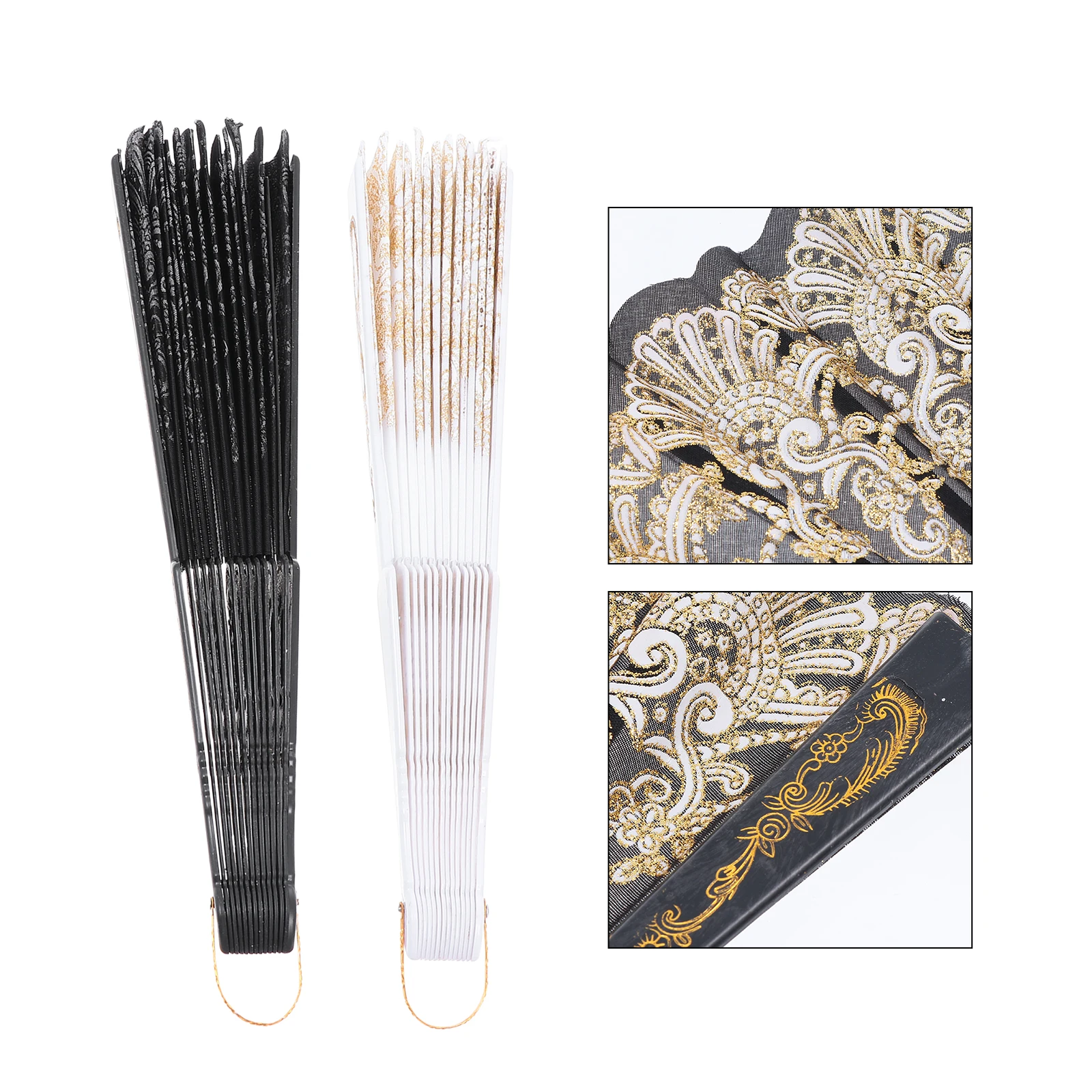 

2 Pcs Black White Dancing Fans Classic Chinese Style Foldable Hand Fans for Wedding Party Photography Props Gifts
