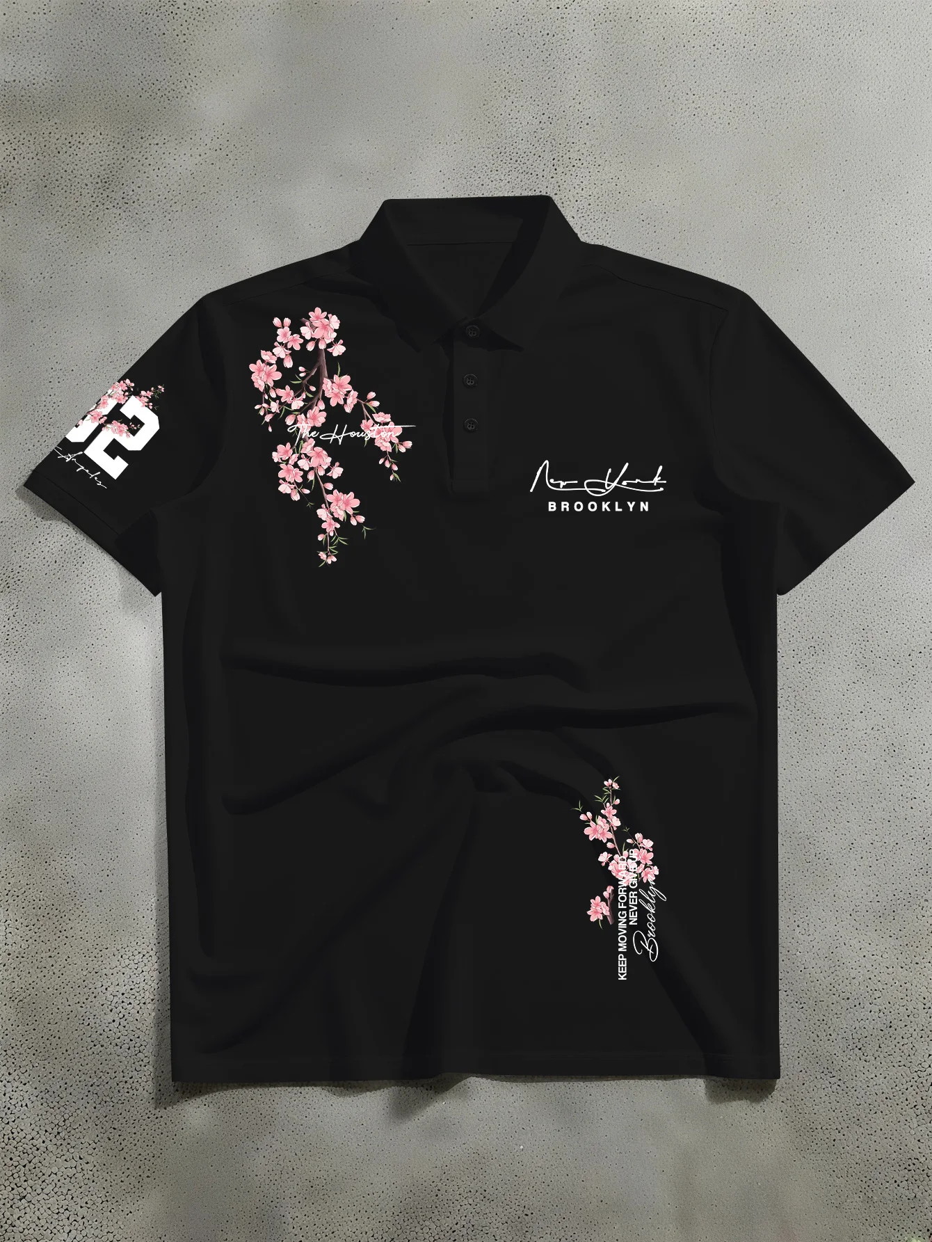 New Unisex Short Sleeved Polo Shirt with American Casual Style Floral Pattern Paired with Numbers and English Logo Elements Polo