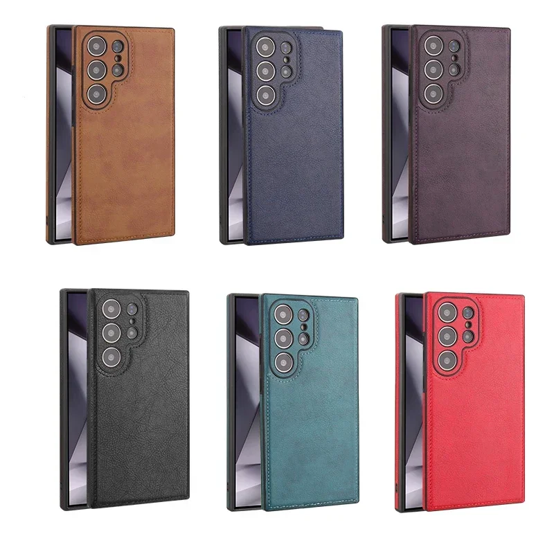 Luxury Vintage PU Leather Case for Samsung S25 Ultra S24 Plus S23 S22 S24Ultra Slim Camera Shockproof Soft Bumper Back Cover image 5