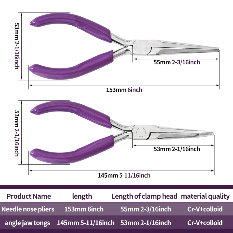 Jewelry Pliers 6 Inch Carbon Steel Long Nose Plier and Bent Nose Plier with Comfortable PVC Handle for Jewelry Making