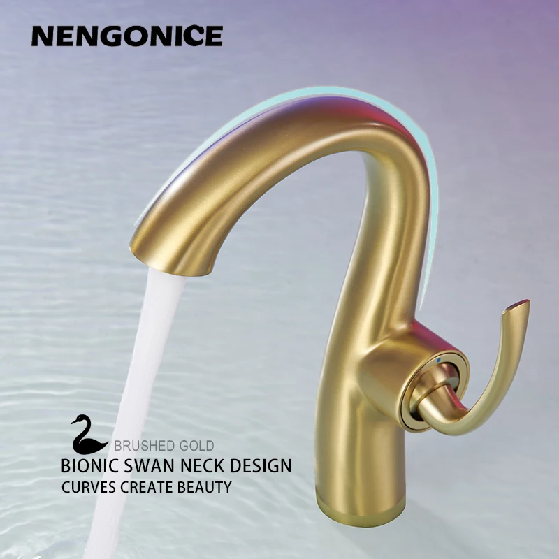 

Brushed gold Basin Faucet Brass Bathroom Faucet Mixer Tap Wash basin Faucet Single Handle Hot and Cold Lavotory Faucet wc