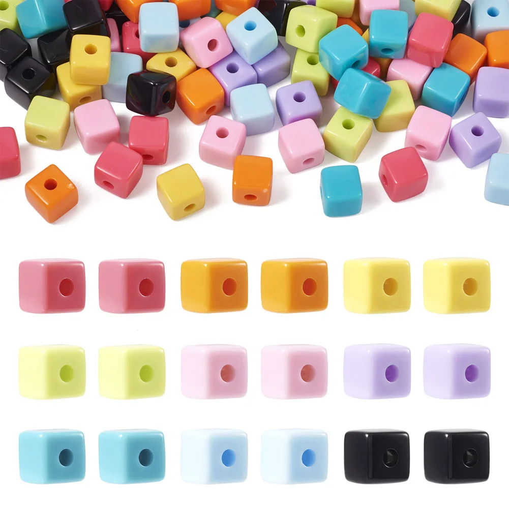 90Pcs Colorful Acrylic Beads 12mm Cube Loose Spacer Charm Beads Mixed Color for Jewelry Making DIY Bracelet Necklace