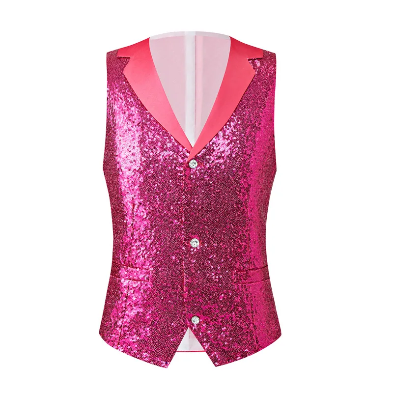 2024 Autumn New Color Sequin Suit CollarPink/Rose -Red/Green Vests for Men, Host, Singer, Stage Chorus Dress, Colorful Waistcoat