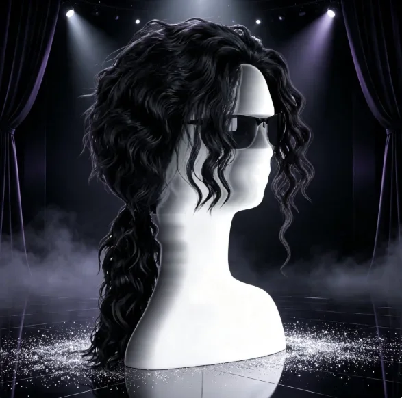 2026 Michael Jackson Cosplay Black Wig Michael Role Play Medium Long Curly Black Hair Pigtail Wig Halloween Cos Wigs + a wig cap