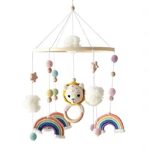 Wooden Crib Mobile Baby Bed Bell Rattle Toy Soft Felt Cartoon Bear Mobile bracket Newborn Music Box Bed Bell Hanging Bracket Toy - Image 37