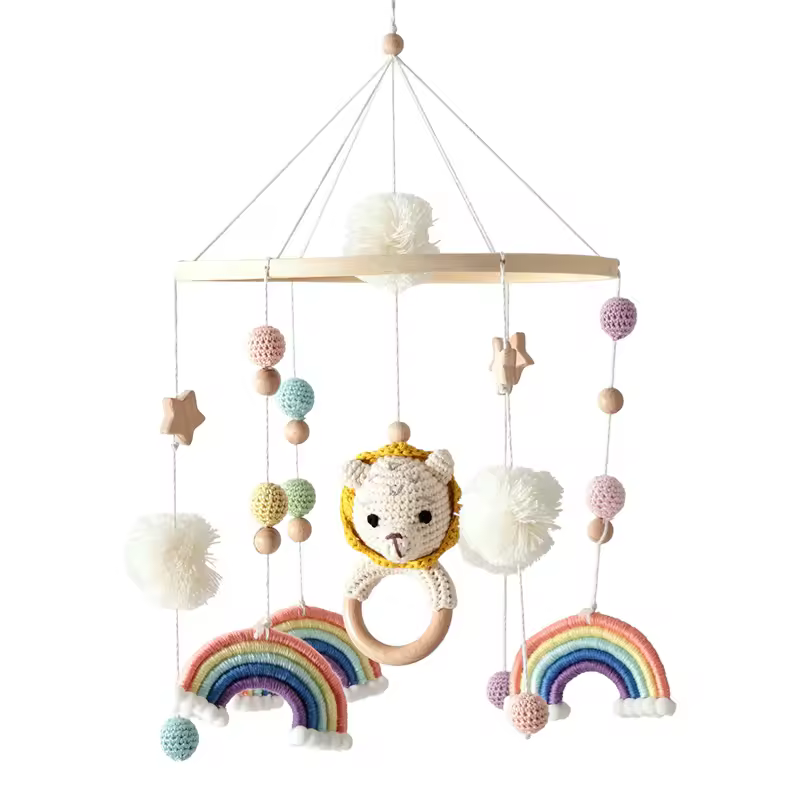 Wooden Crib Mobile Baby Bed Bell Rattle Toy Soft Felt Cartoon Bear Mobile bracket Newborn Music Box Bed Bell Hanging Bracket Toy - Image 37