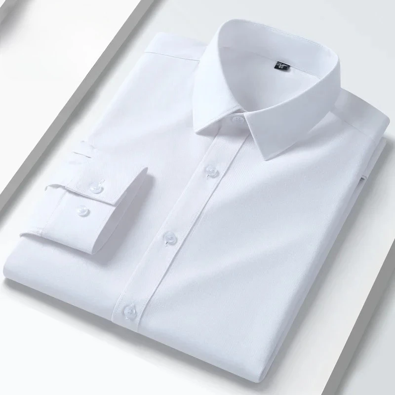 hight quality Wool long-sleeve shirts for men slim fit formal shirt solid color anti-wrinkle tops office designer black clothes