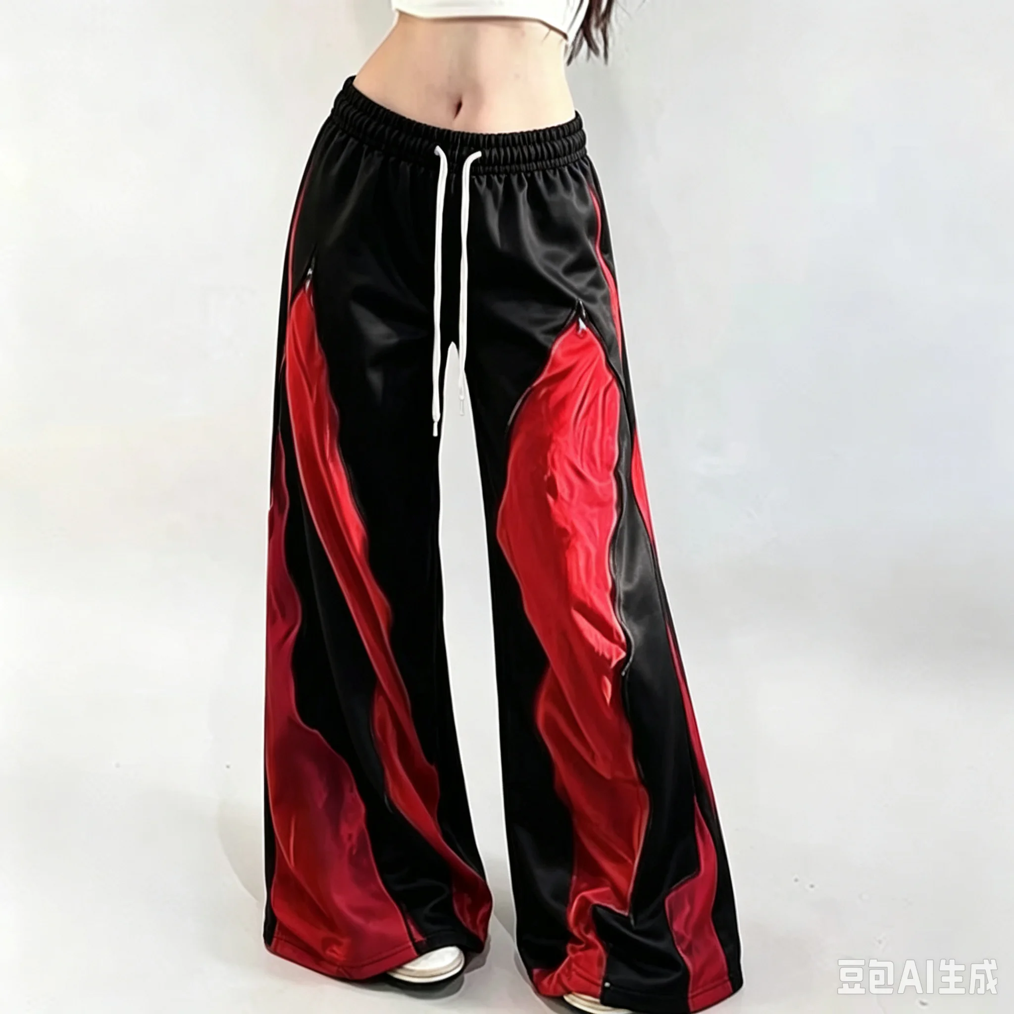 Men Women Hip Hop Straight Long Pants Red Black Splicing 3D Print Quick Dry Trousers Streetwear Casual Wide Leg Sport Pants