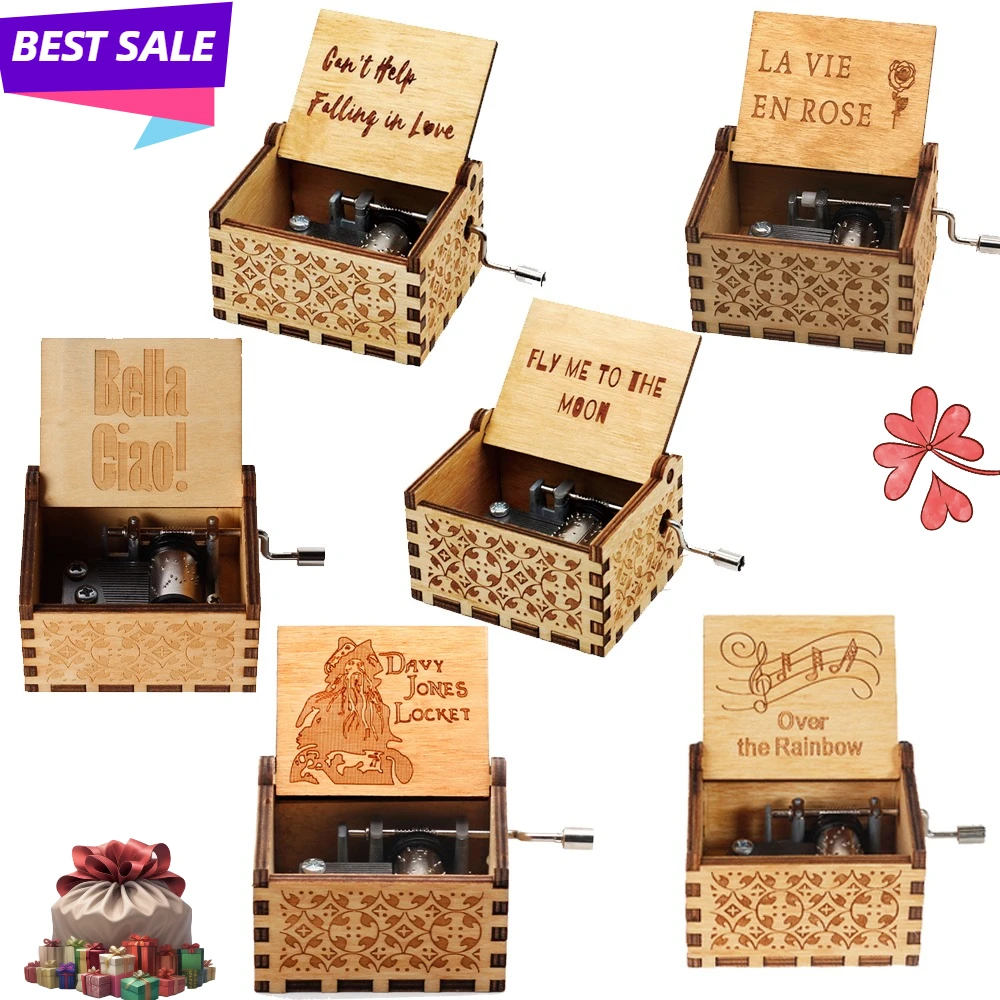 Wooden Hand-cranked Fly Me To Ihe Moon Fall in love Over the Rainbow Music Box Painted Music Box Wooden Ornament Festival Gift