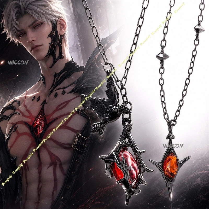 Collar de imitación de Dragon Shadow Fall de Love and Deepspace Sylus, accesorios de cosplay, colgante punk con gemas de Mephisto Crow