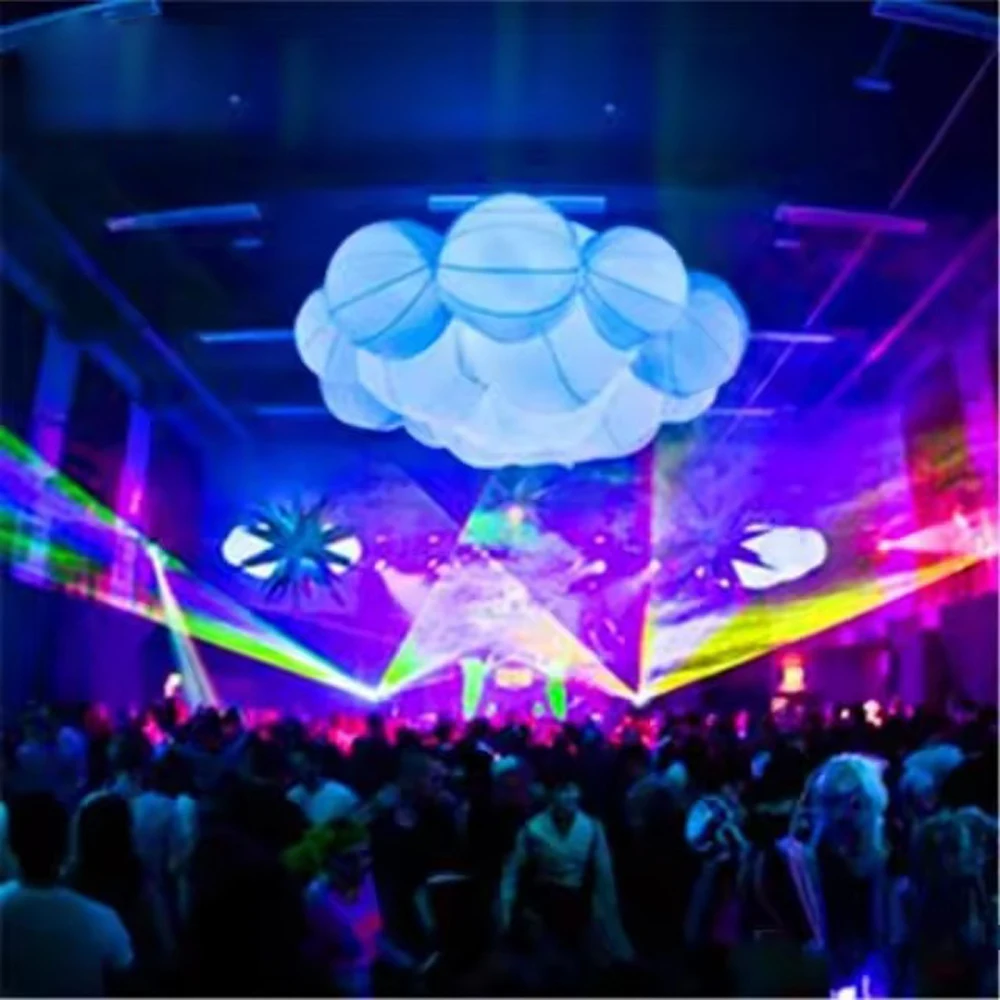 2024 Round Ceiling Inflatable Cloud Balloon With Led Lights Blow Up Inflatable Hanging Cloud For Party Music Stage Decoration