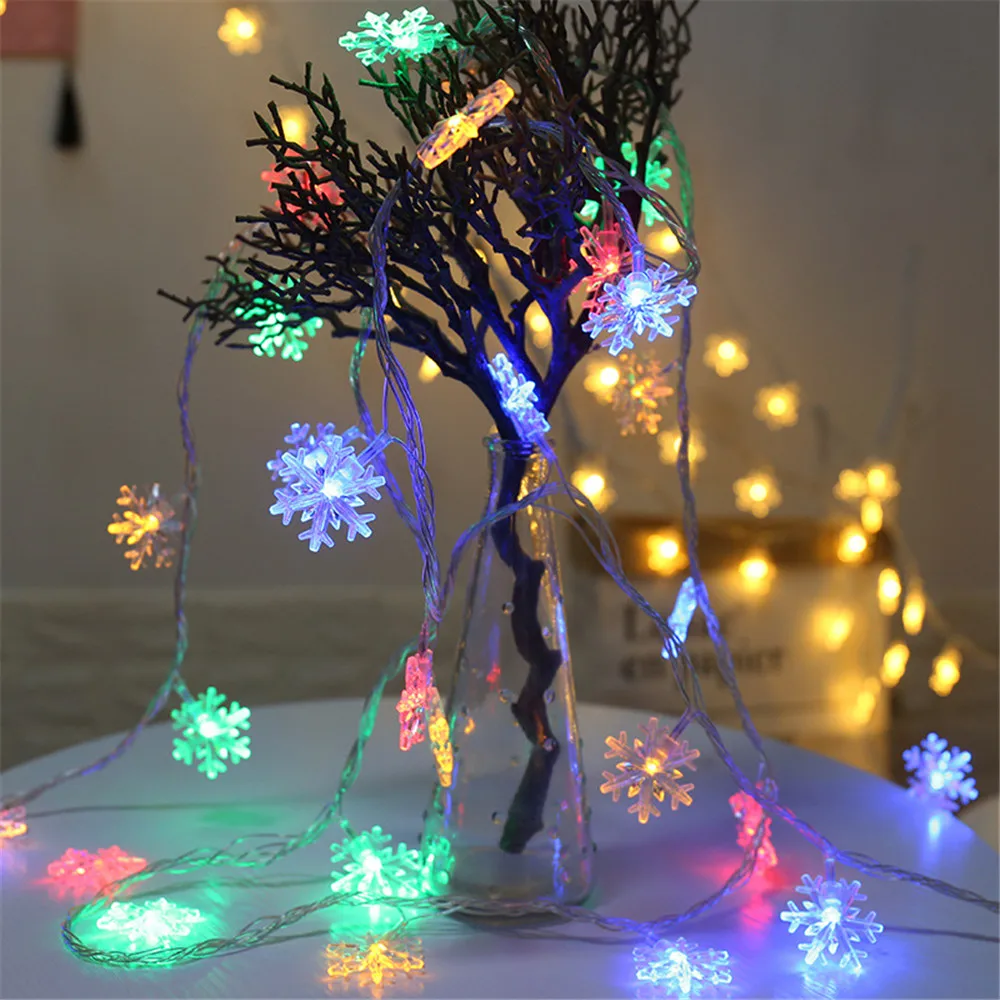 USB/Battery Powered 3/6/10M LED Snowflakes String Luz Ao Ar Livre Natal Garland Holiday Fairy Lights para Festa Decoração de Casa