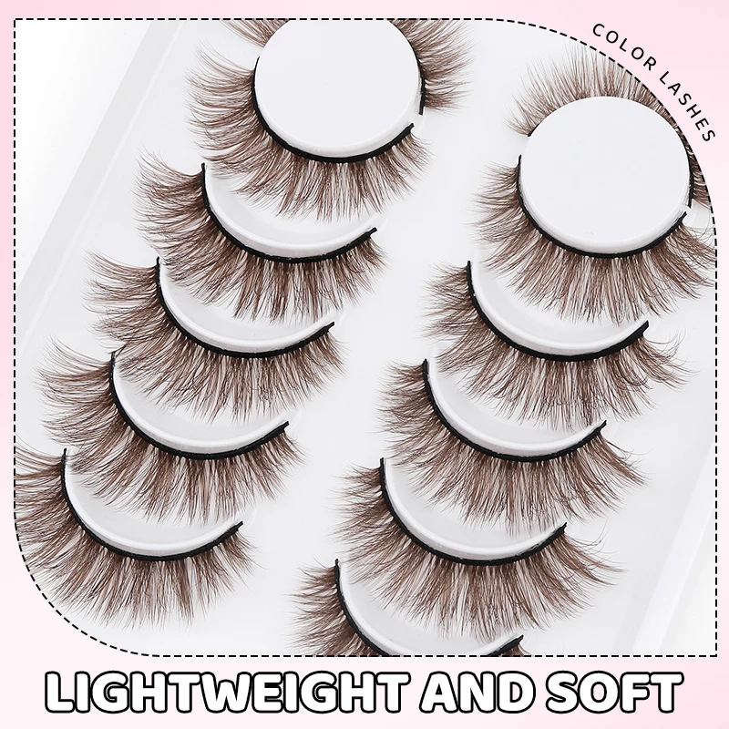 DINGSEN 6 Paar 3D 5D natürliche Wimpern farbige braune Wimpern Volumenwimpern Frau Make-up falsche Wimpernverlängerung – Detail 4