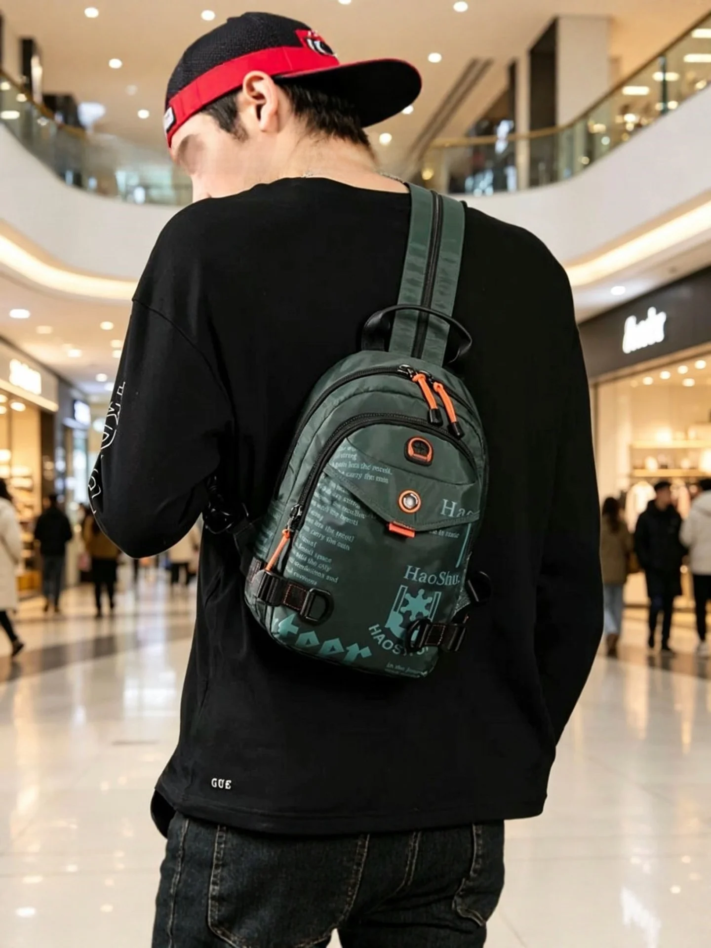bhj-men's-casual-nylon-chest-bag-waterproof-outdoor-travel-lightweight-backpack-leisure-double-shoulder-bag-zipper-closure