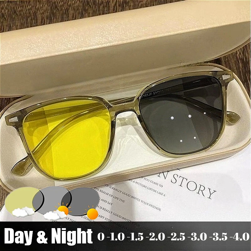 

Photochromic Night Vision Myopia Glasses for Men Women Day and Night Driving UV Eye Protection Sunglasses Nearsight Eyeglasses