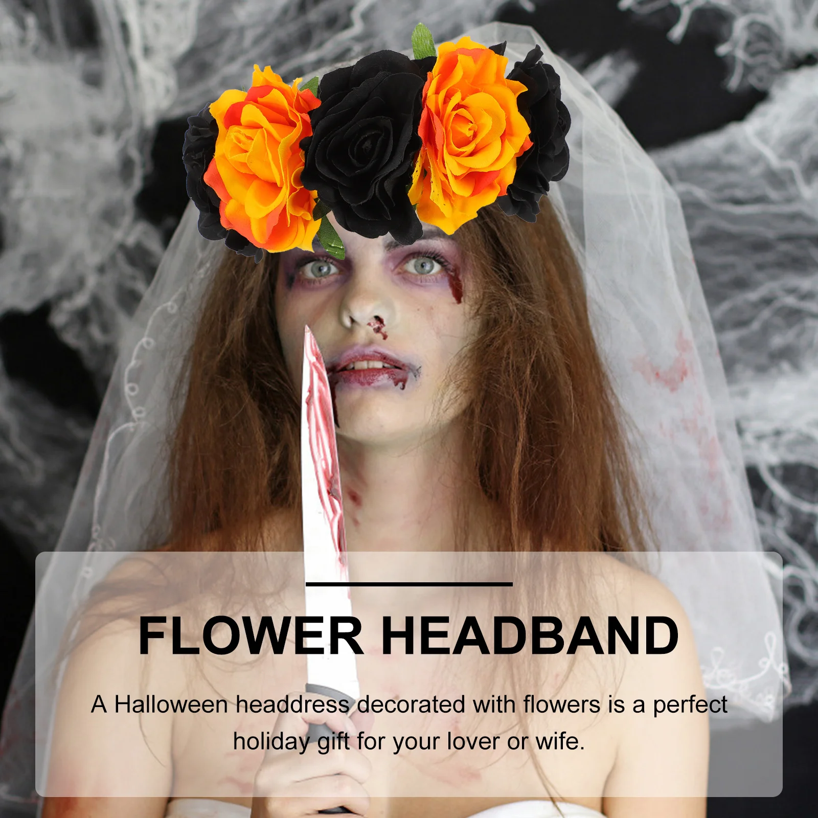 

Elastic Flower Headband Rose Floral Hairband for Halloween Christmas Wedding Party Fancy Dress Cosplay Photo Prop