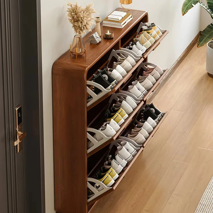 

Wood Color Flip Bucket Shoe Rack Multi-Layer Indoor/Outdoor Entrance Cabinet for Household Use