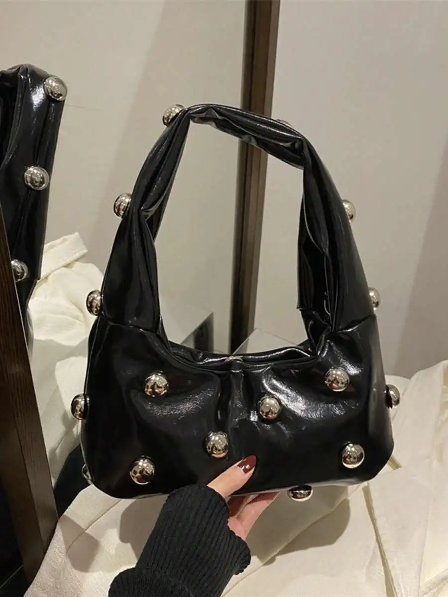 

Womens Vintage Punk Rivet Faux Leather Crescent Hobo Shoulder Bag For Daily Use Party