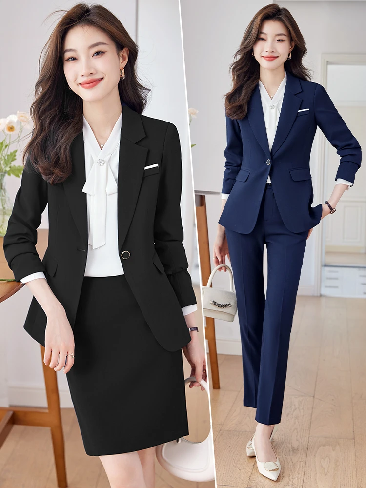 Pink Suits Women New 2024 Autumn Temperament Business lnterview Slim Blazer And Pants Sets Office Ladies Work Wear Black