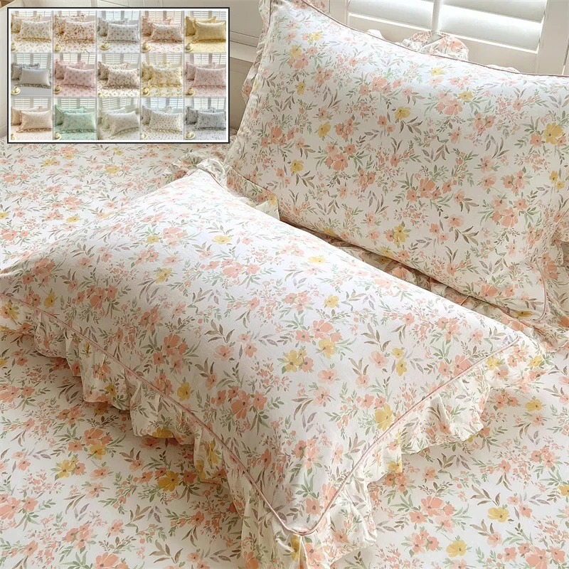 2PCS Pillowcase 100% Cotton Pillow Cover Lotus Leaf Pillow Case Twill 48X74Cm Pillowcases Ruffle Sleep Bedding Home Decor 베개커버