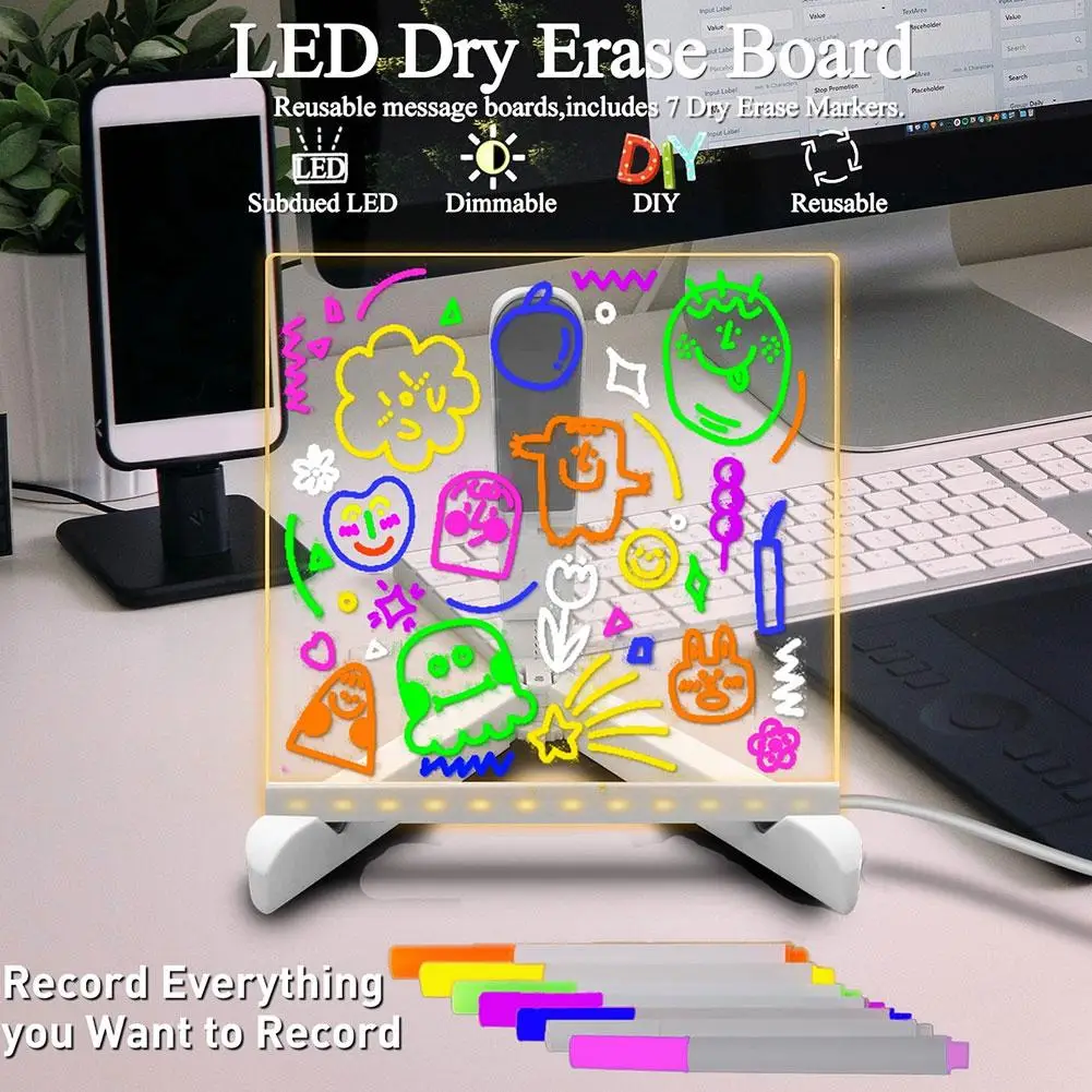 Löschbaren LED Leucht Acryl Schreibtafel Nachricht Bord DIY Billboard Stall Display Board Fluoreszierende Bord Für Kinder F1N3