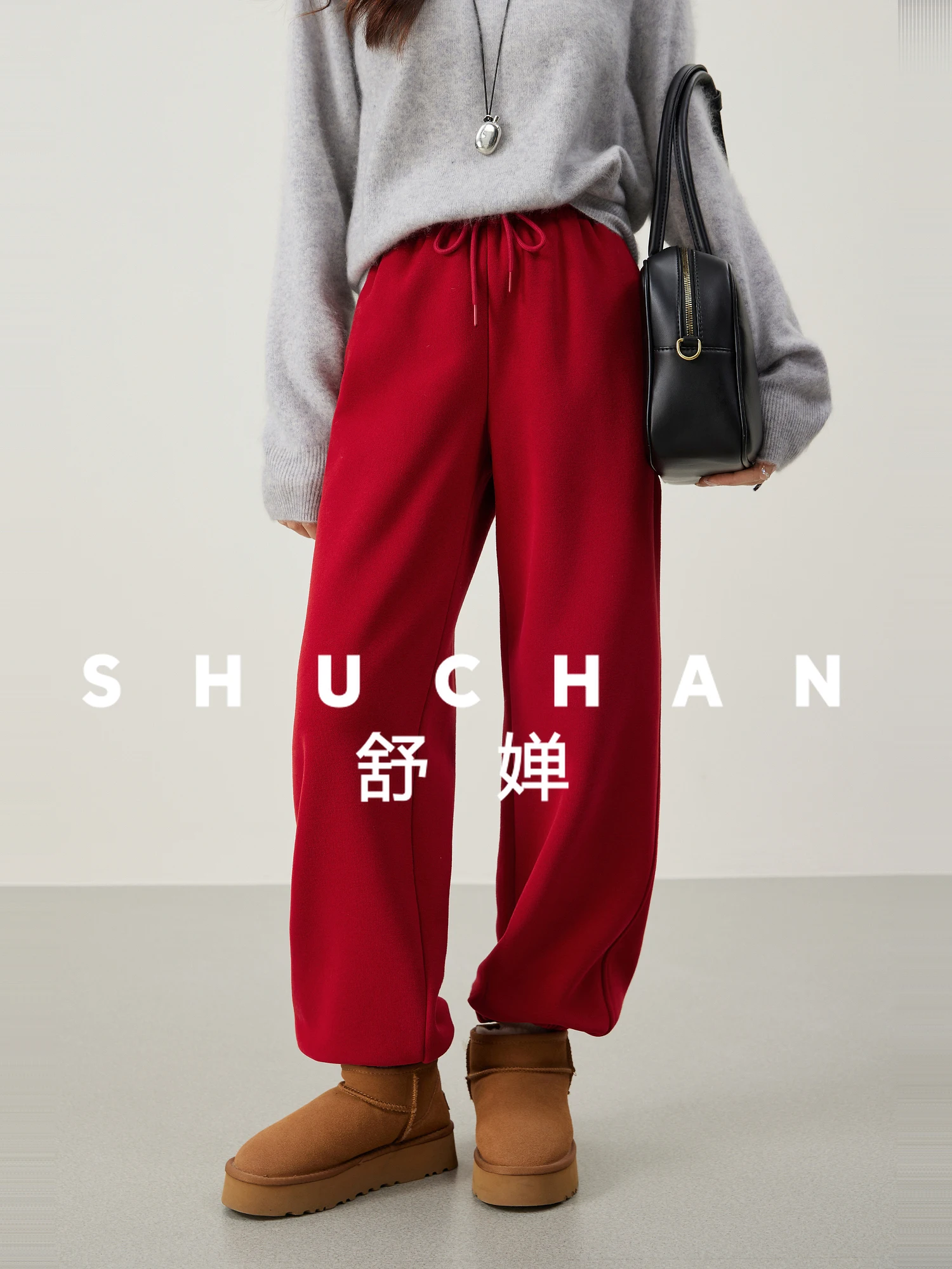 

Winter Healing System, High Proportion Cotton Velvet Warm Tied Feet Casual Pants Women's White Sweatpants