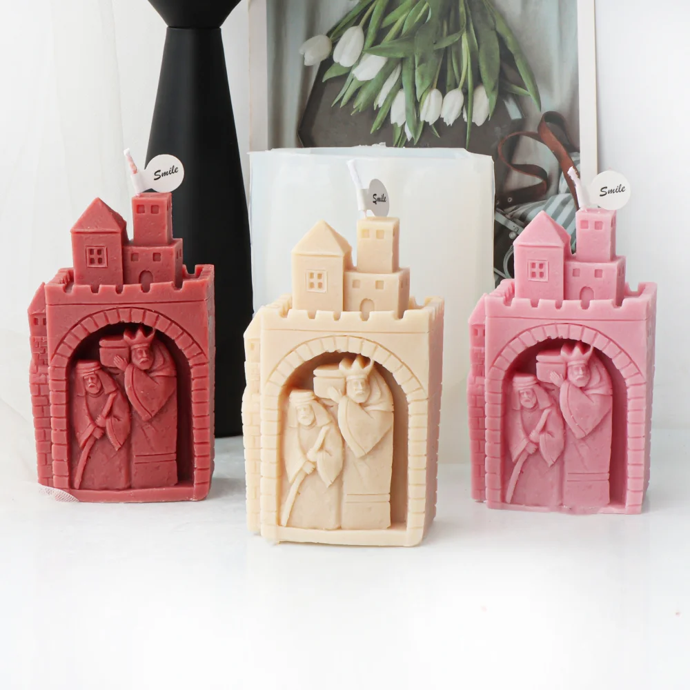 3D Castle Silicone Mold Vintage Building Soap Resin Gypsum Mold Wedding Princess Cake Decor Chocolate Candy Pudding Molds Gifts