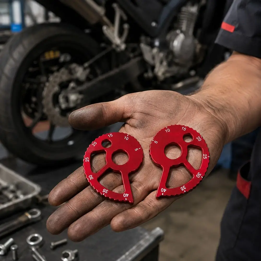 CNC Aluminum Alloy Motorcycle Chain Adjuster Adjustment Scale Black / Red Chain Adjuster Tensioner Rear Wheel Mount