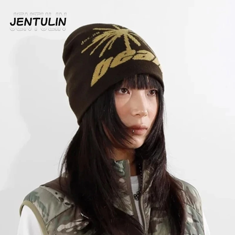 패션 Y2K 자카드 니트 모자 유럽 미국 인기 힙합 모자 스트리트 트렌드 성격 성인 모자 풀오버 액세서리