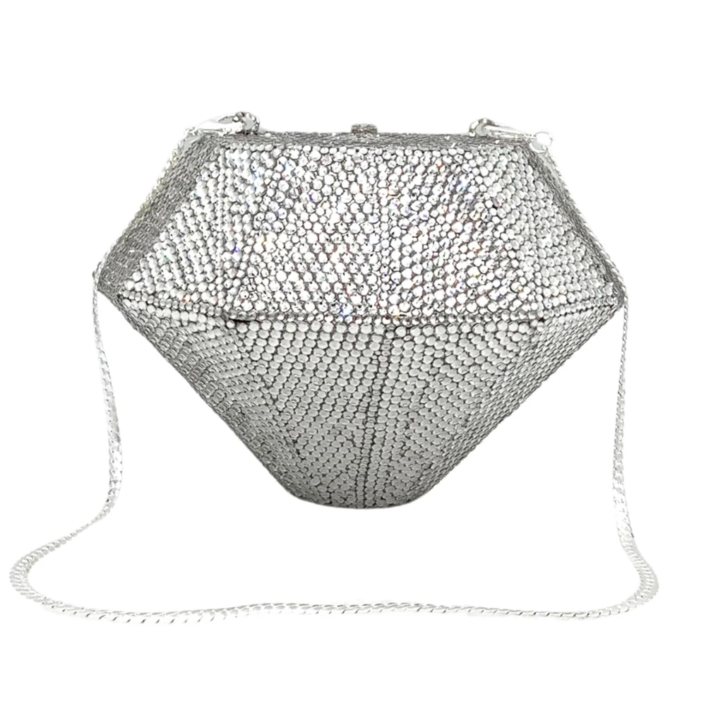 Silver Diamond Three-dimensional Evening Bag Purse Luxury Crystal Women Party Wedding Clutches Rhinestone Handbags Lady Cluthes