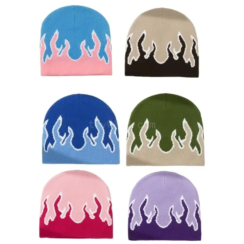 Adult Knitted Flame Pattern Hat Cute Students Outdoor Cycling Skiing Hat Lovely Cold Winter Keep Warm Hat for Couple