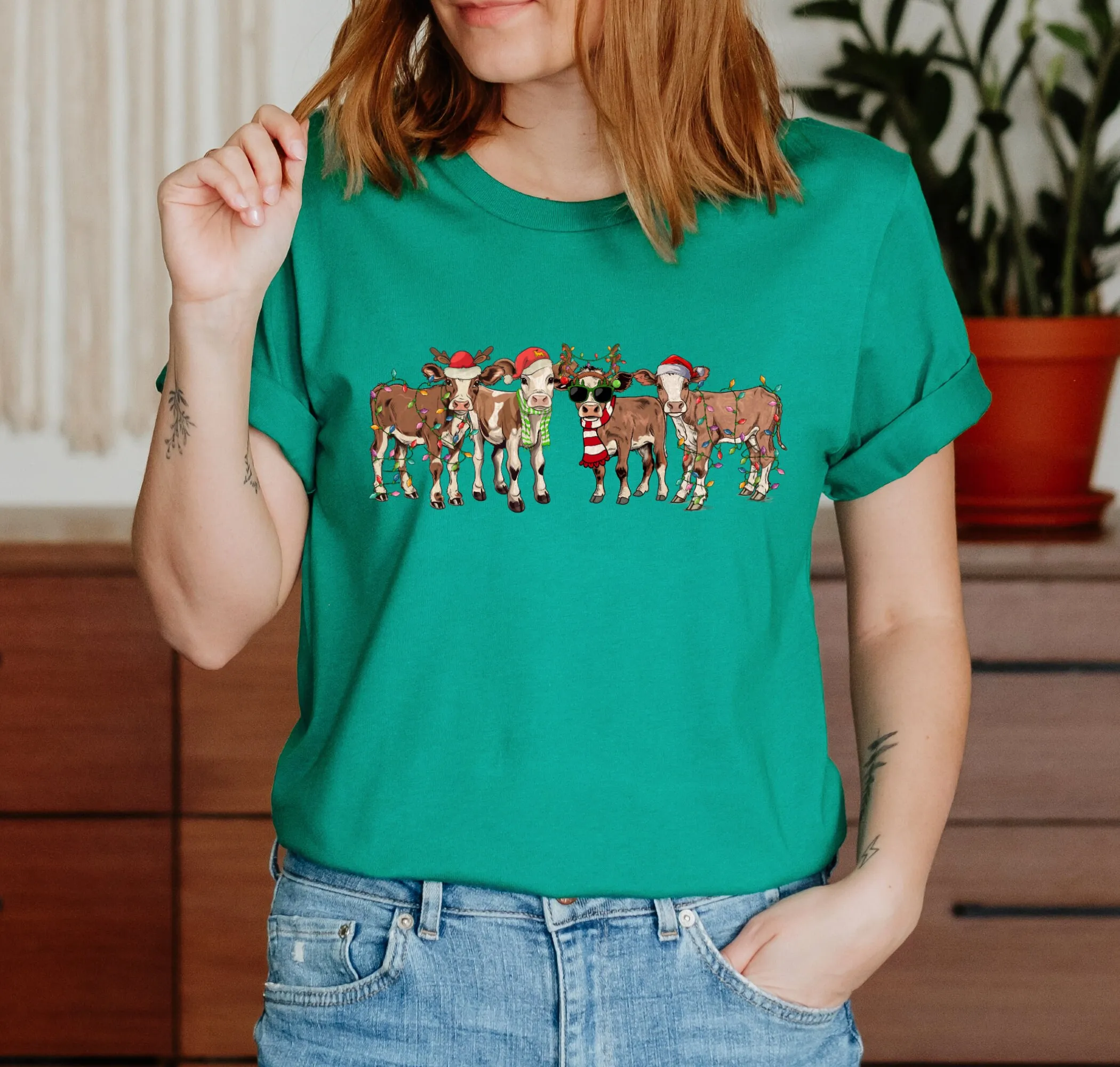 Funny Christmas Cow T Shirt Mooey Farmer Merry Cute Animal