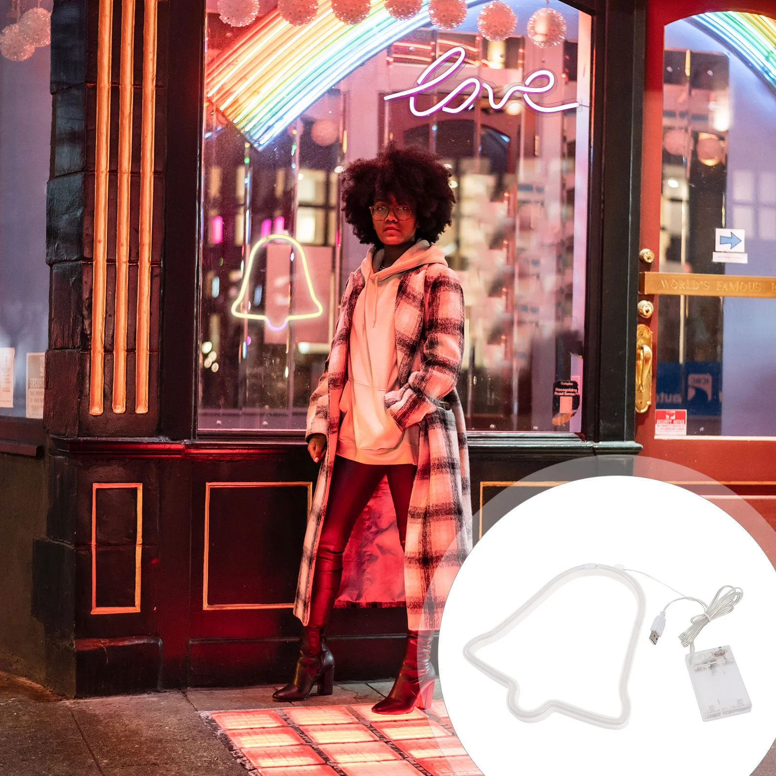 LED Neon Light Christmas Bell Wall Decor Colorful Blinking Sign for Home Office Party Atmosphere Stylish Design